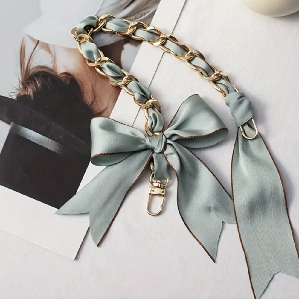 Beautiful Blue Twilly & Gold Chain Purse Hand Strap New